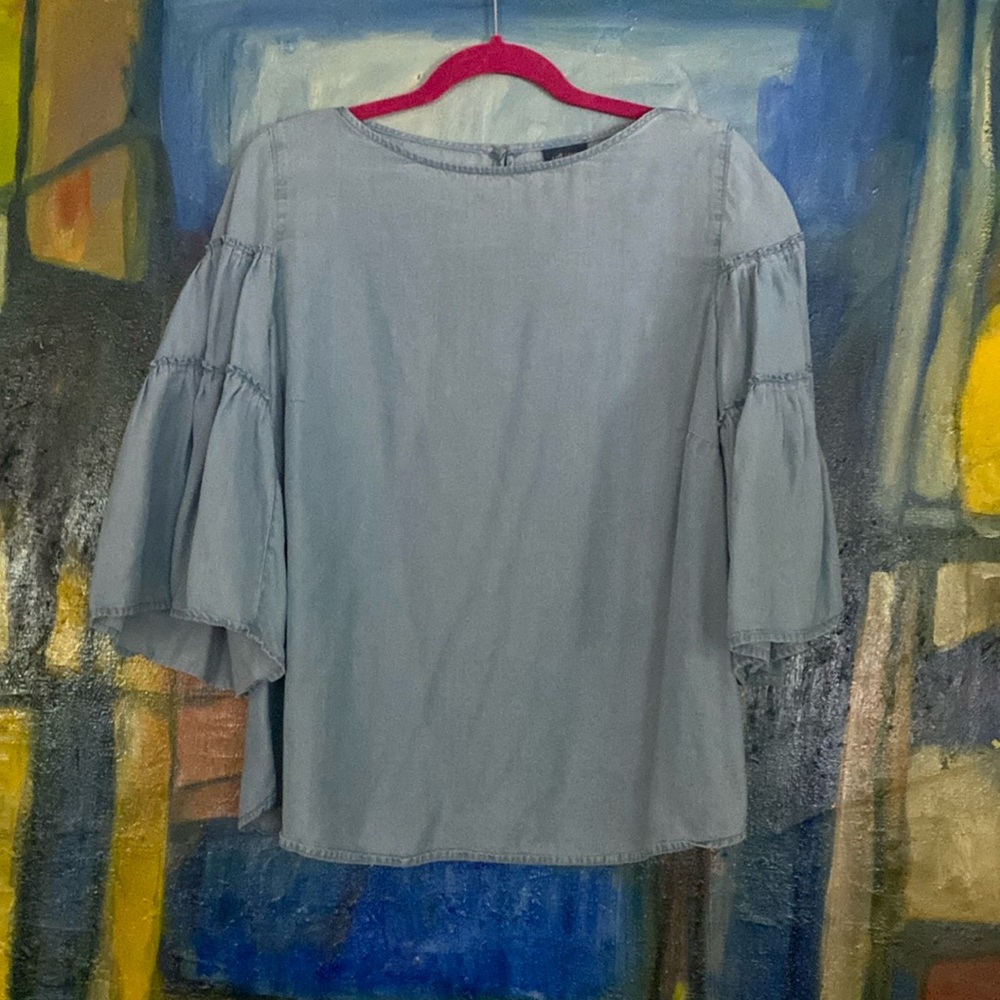 J.Jill denim top with layered bell sleeves size medium Petite